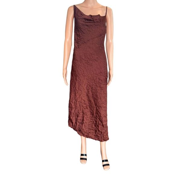 A.L.C. Pixie Midi Slip Dress Brown 6 Asymmetrical Cowl Neck Satin Wedding - Picture 3 of 7